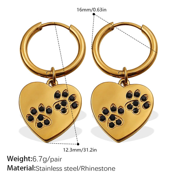 316L Stainless Steel Heartshaped Inlaid Rhinestone Electroplated Earrings For Women