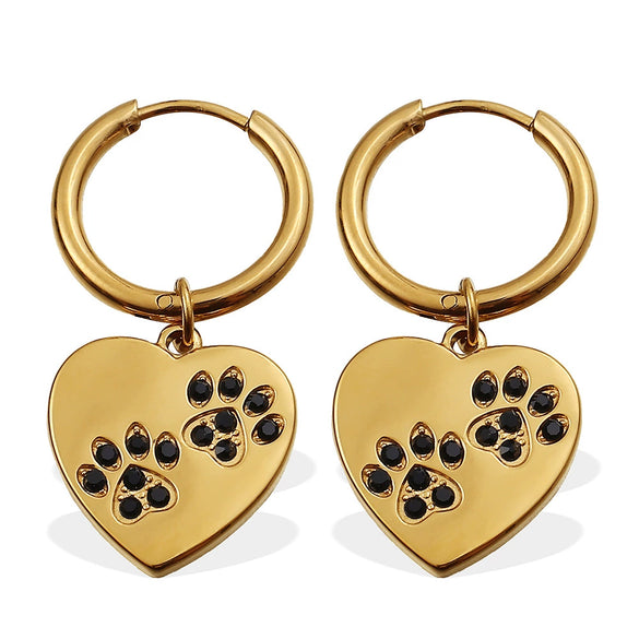 316L Stainless Steel Heartshaped Inlaid Rhinestone Electroplated Earrings For Women