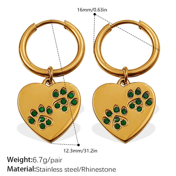 316L Stainless Steel Heartshaped Inlaid Rhinestone Electroplated Earrings For Women