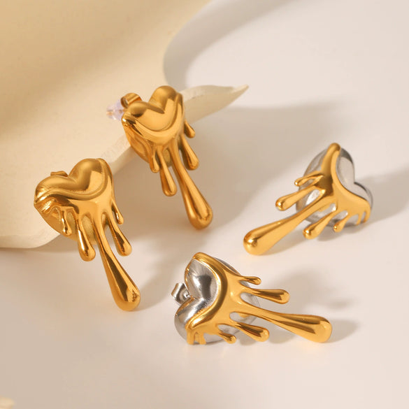 Stainless Steel Heartshaped Melting Love Earrings For Women Electroplated Ins Style