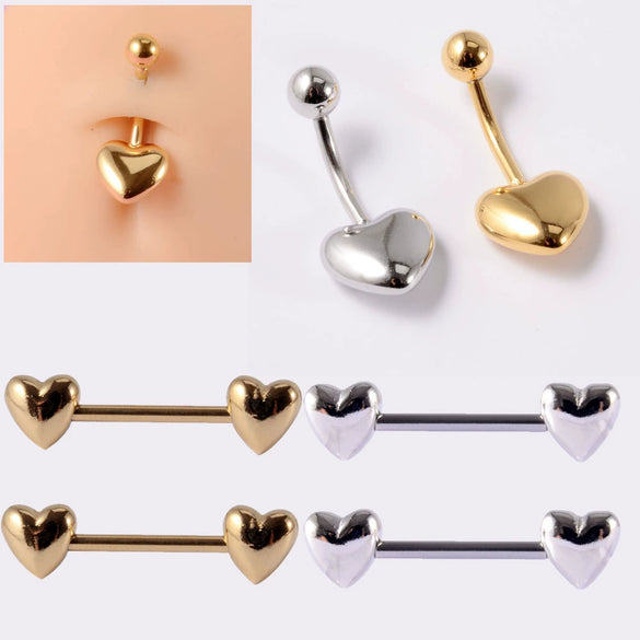 Stainless Steel Heartshaped Navel Ring And Breast Ring For Unisex