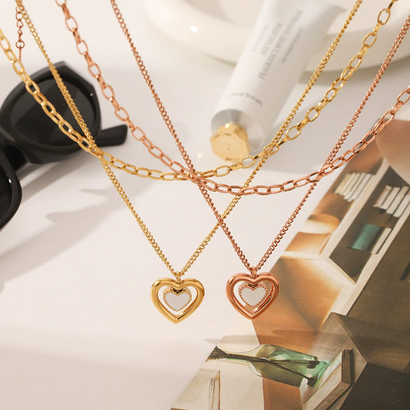Stainless Steel Heartshaped Pendant Necklace For Women Light Luxury Highend Rose Gold Electroplated Jewelry