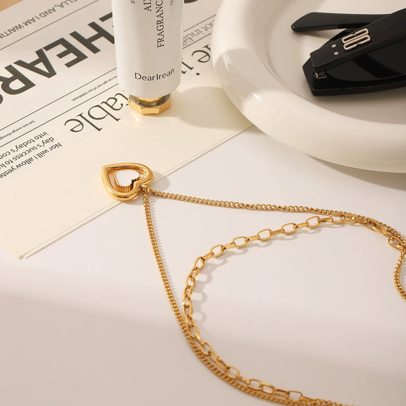 Stainless Steel Heartshaped Pendant Necklace For Women Light Luxury Highend Rose Gold Electroplated Jewelry