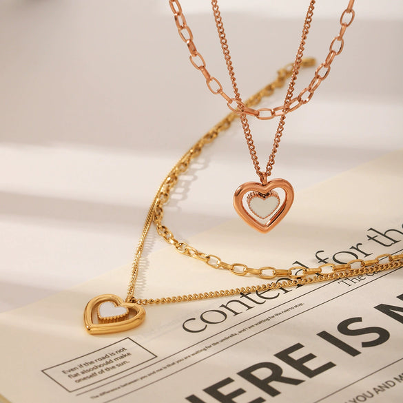 Stainless Steel Heartshaped Pendant Necklace For Women Light Luxury Highend Rose Gold Electroplated Jewelry