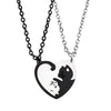 Stainless Steel Heartshaped Spliced Cat Yin And Yang Cat Pendant Couple Jewelry Necklace With Laser Engraving