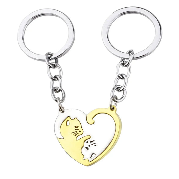 Stainless Steel Heartshaped Spliced Cat Yin And Yang Cat Pendant Couple Jewelry Necklace With Laser Engraving