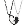 Stainless Steel Heartshaped Spliced Cat Yin And Yang Cat Pendant Couple Jewelry Necklace With Laser Engraving