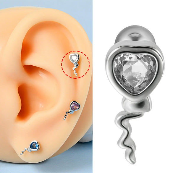 Stainless Steel Heartshaped Wings And Dog Footprints Demon Zircon Earrings With Diamond Design