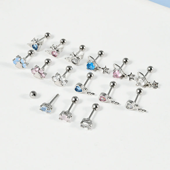 Stainless Steel Heartshaped Wings And Dog Footprints Demon Zircon Earrings With Diamond Design