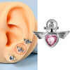 Stainless Steel Heartshaped Wings And Dog Footprints Demon Zircon Earrings With Diamond Design