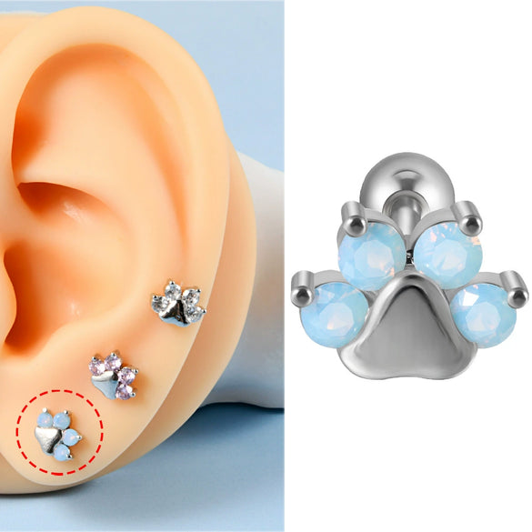 Stainless Steel Heartshaped Wings And Dog Footprints Demon Zircon Earrings With Diamond Design