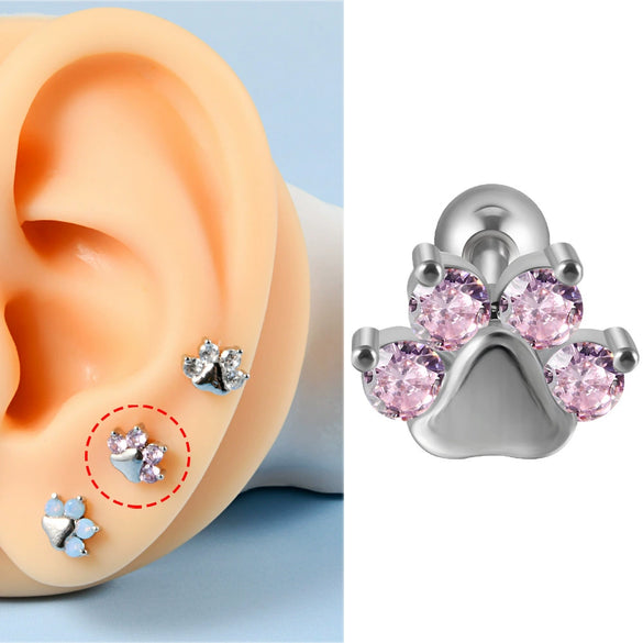 Stainless Steel Heartshaped Wings And Dog Footprints Demon Zircon Earrings With Diamond Design