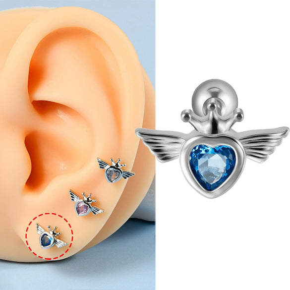 Stainless Steel Heartshaped Wings And Dog Footprints Demon Zircon Earrings With Diamond Design