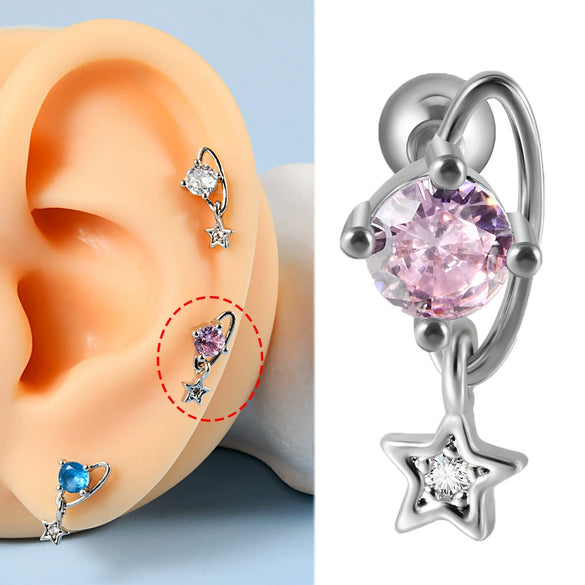 Stainless Steel Heartshaped Wings And Dog Footprints Demon Zircon Earrings With Diamond Design