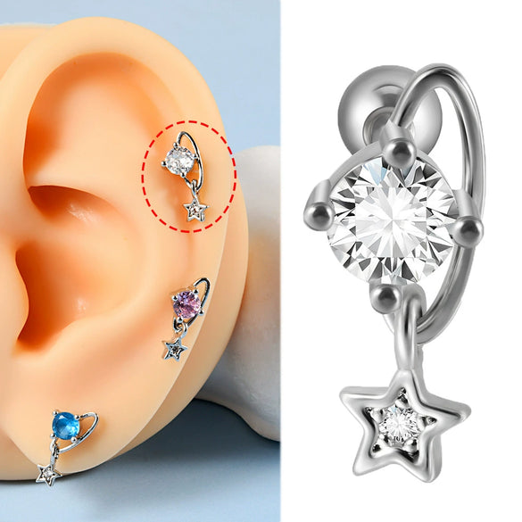 Stainless Steel Heartshaped Wings And Dog Footprints Demon Zircon Earrings With Diamond Design