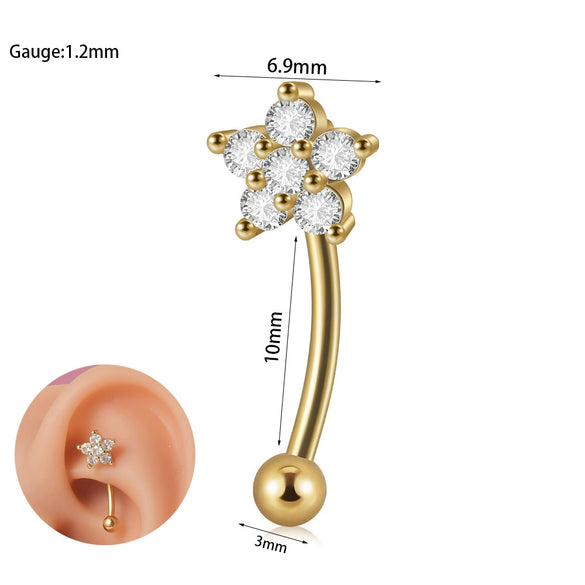 Stainless Steel Heartshaped Zircon Inlaid Flower Butterfly Ear Bone Nail Eyebrow Nail Piercing Earrings