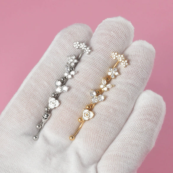 Stainless Steel Heartshaped Zircon Inlaid Flower Butterfly Ear Bone Nail Eyebrow Nail Piercing Earrings