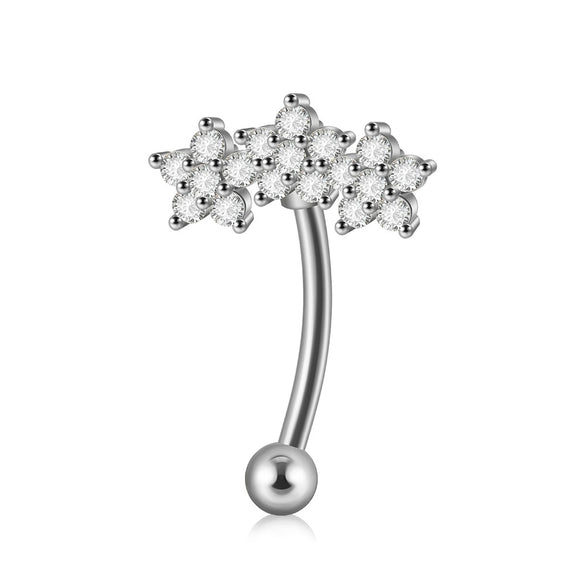 Stainless Steel Heartshaped Zircon Inlaid Flower Butterfly Ear Bone Nail Eyebrow Nail Piercing Earrings