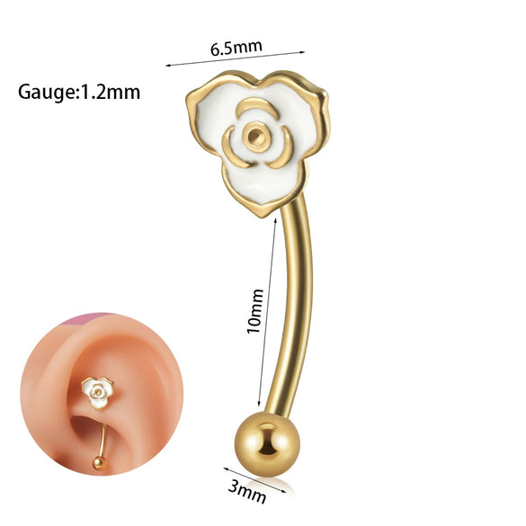 Stainless Steel Heartshaped Zircon Inlaid Flower Butterfly Ear Bone Nail Eyebrow Nail Piercing Earrings