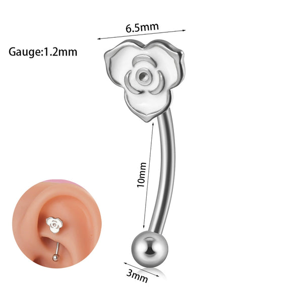 Stainless Steel Heartshaped Zircon Inlaid Flower Butterfly Ear Bone Nail Eyebrow Nail Piercing Earrings