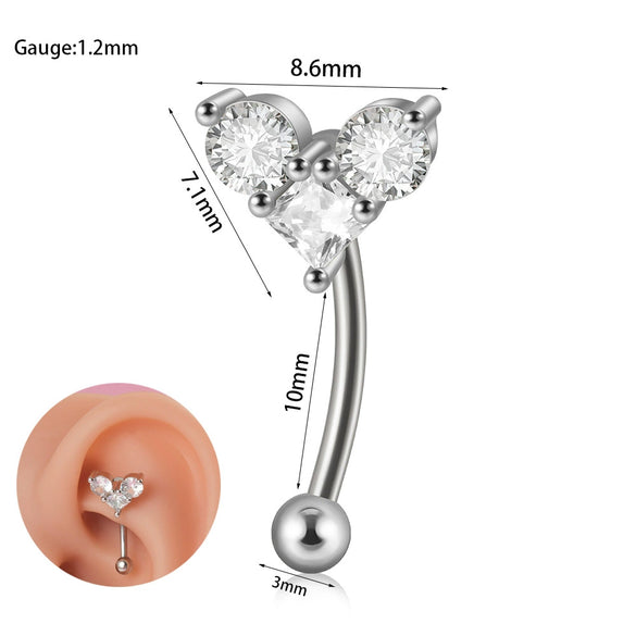 Stainless Steel Heartshaped Zircon Inlaid Flower Butterfly Ear Bone Nail Eyebrow Nail Piercing Earrings