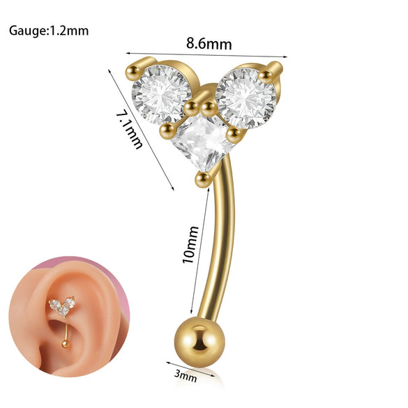 Stainless Steel Heartshaped Zircon Inlaid Flower Butterfly Ear Bone Nail Eyebrow Nail Piercing Earrings