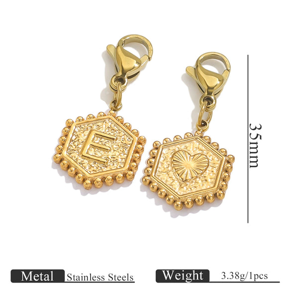 Stainless Steel Hexagon English Letter Pendant Accessories With Electroplating