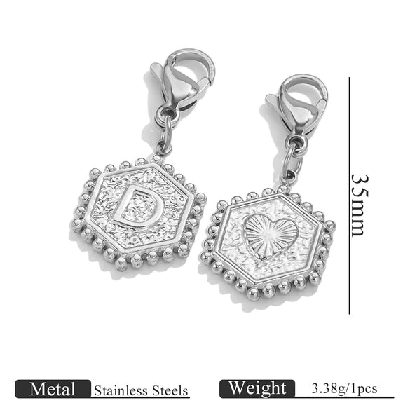 Stainless Steel Hexagon English Letter Pendant Accessories With Electroplating