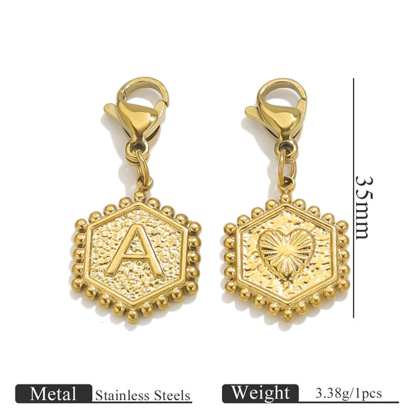 Stainless Steel Hexagon English Letter Pendant Accessories With Electroplating