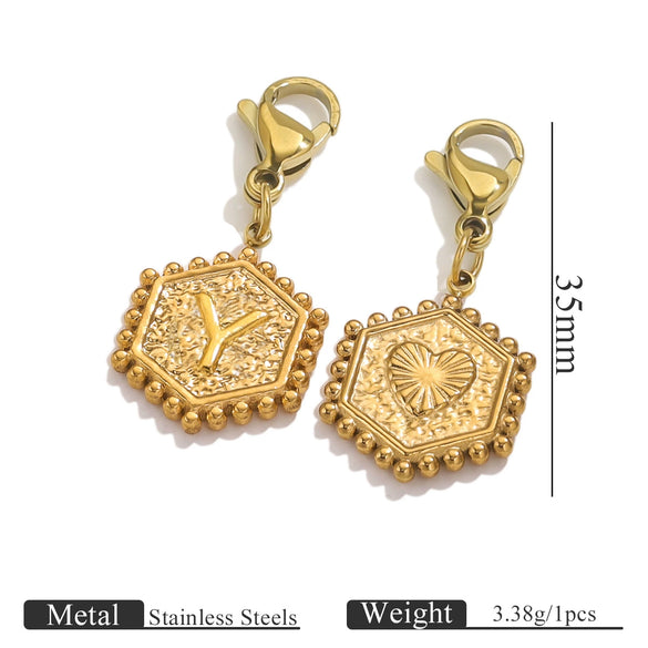 Stainless Steel Hexagon English Letter Pendant Accessories With Electroplating