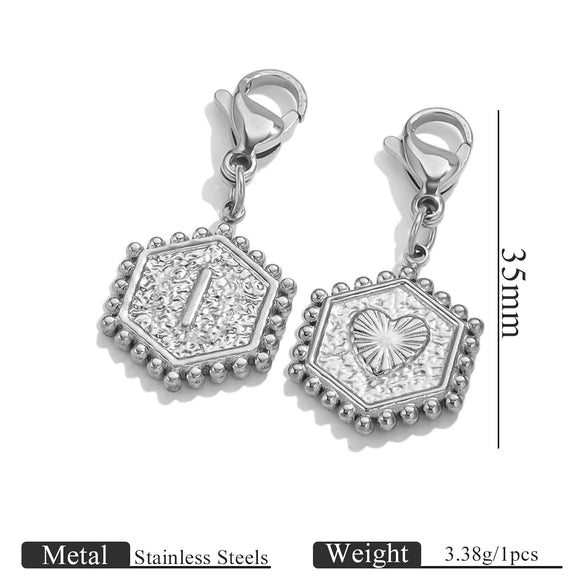 Stainless Steel Hexagon English Letter Pendant Accessories With Electroplating