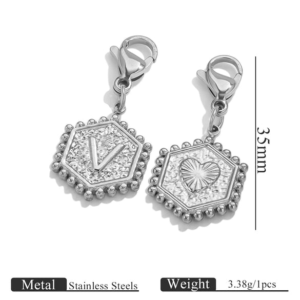 Stainless Steel Hexagon English Letter Pendant Accessories With Electroplating