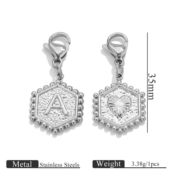 Stainless Steel Hexagon English Letter Pendant Accessories With Electroplating