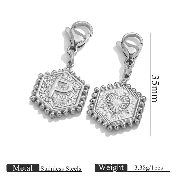 Stainless Steel Hexagon English Letter Pendant Accessories With Electroplating