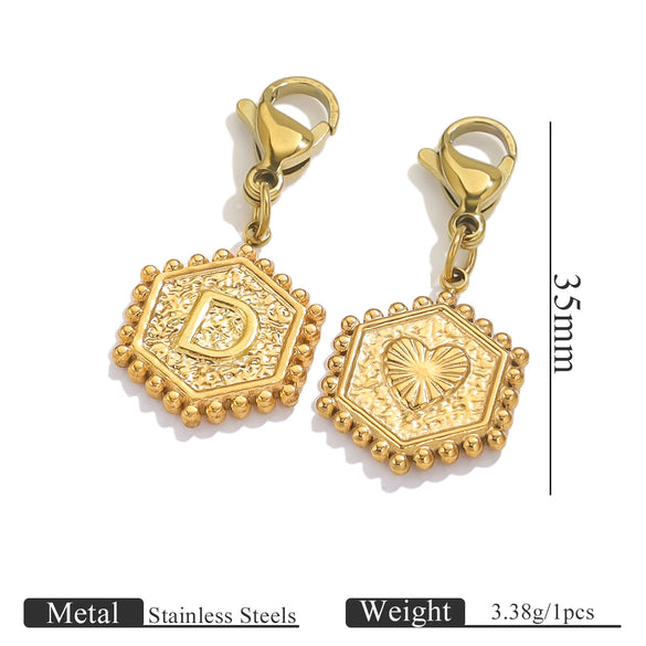 Stainless Steel Hexagon English Letter Pendant Accessories With Electroplating