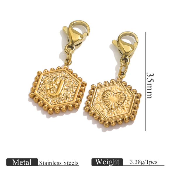 Stainless Steel Hexagon English Letter Pendant Accessories With Electroplating