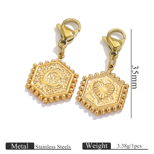 Stainless Steel Hexagon English Letter Pendant Accessories With Electroplating