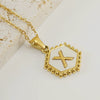 Stainless Steel Hexagonal Letter Pendant Necklace Electroplating Geometry Style For Women