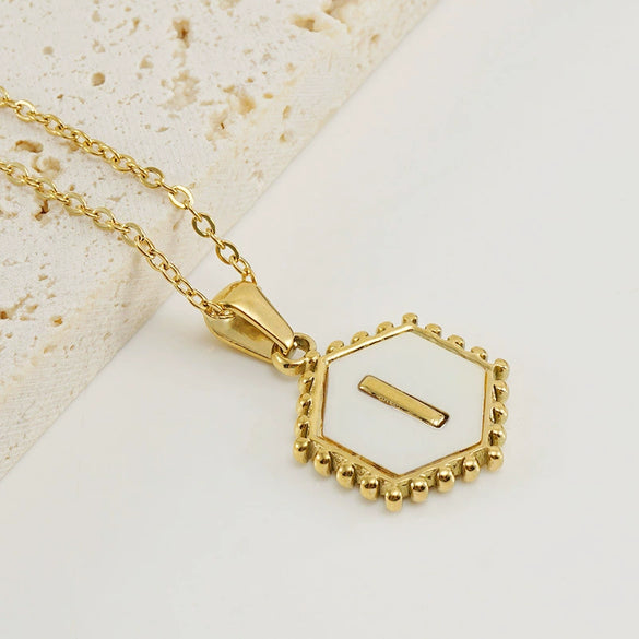 Stainless Steel Hexagonal Letter Pendant Necklace Electroplating Geometry Style For Women