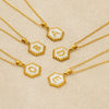 Stainless Steel Hexagonal Letter Pendant Necklace Electroplating Geometry Style For Women