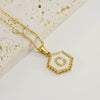 Stainless Steel Hexagonal Letter Pendant Necklace Electroplating Geometry Style For Women