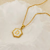 Stainless Steel Hexagonal Letter Pendant Necklace Electroplating Geometry Style For Women