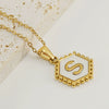 Stainless Steel Hexagonal Letter Pendant Necklace Electroplating Geometry Style For Women
