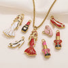 Stainless Steel High Heels Lipstick Oil Drop Charm Necklace Earring Accessories