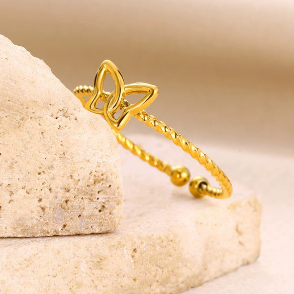 Stainless Steel Hip Hop Line Cross Heartshaped Butterfly Opening Ring Electroplated Unisex