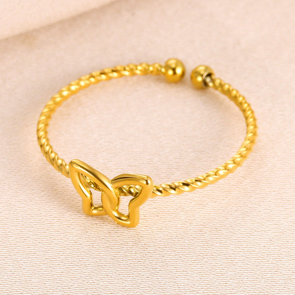 Stainless Steel Hip Hop Line Cross Heartshaped Butterfly Opening Ring Electroplated Unisex