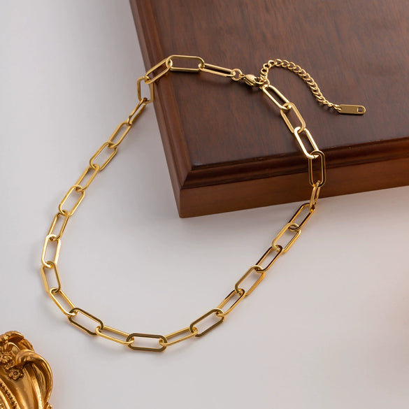 Stainless Steel Hip Hop Punk Geometric Gold Plated Collar Paper Clip Pendant Women Accessories