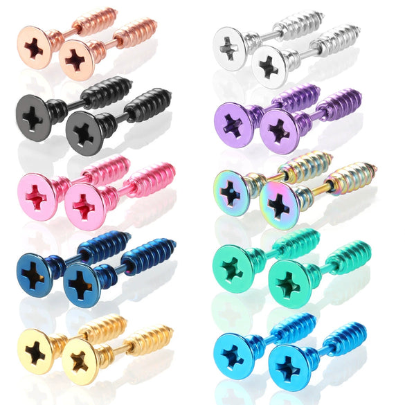 Stainless Steel Hiphop Screw Cross Earrings Vacuum Plating Color Retention Jewelry