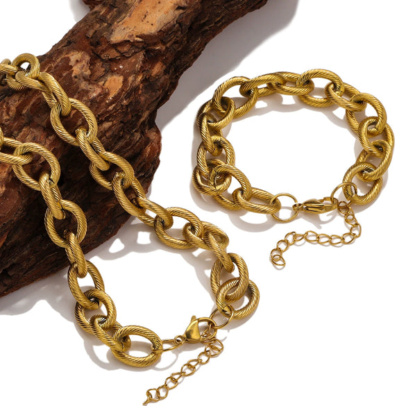 Stainless Steel Hiphop Spiral Ochain Necklace Bracelet Geometric Electroplated Punk Style