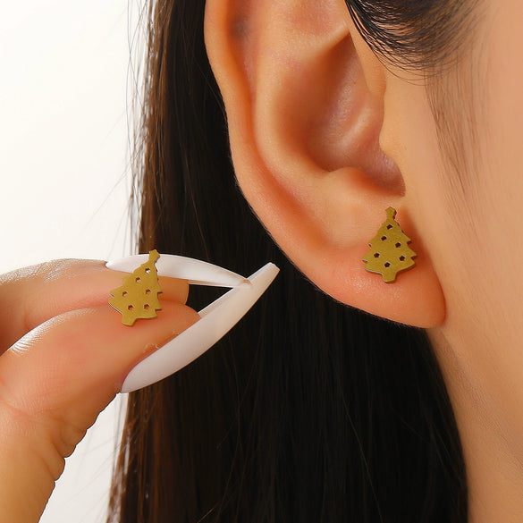 Stainless Steel Hollow Christmas Tree Earrings With Goldplated Finish For Women Casual Festival Jewelry